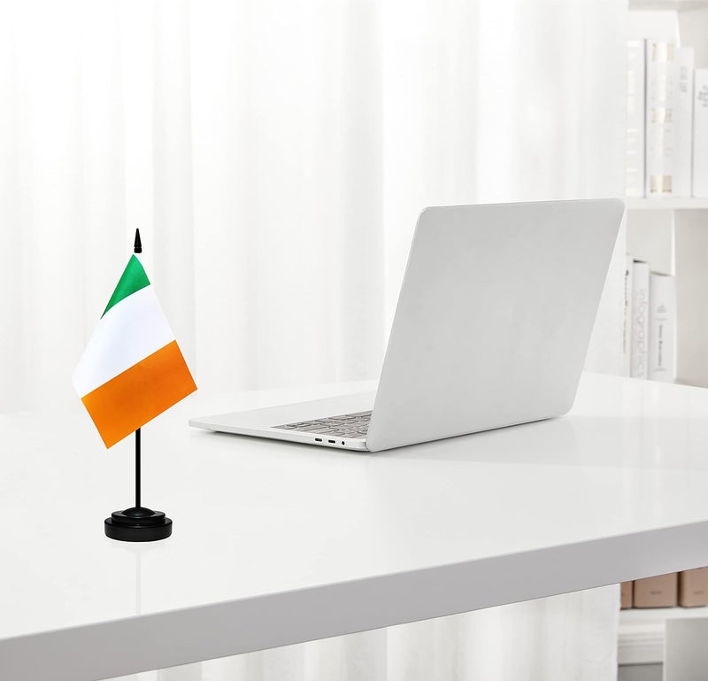 BCLin Ireland Desk Flag Set, 2 Pack Irish Table Office Flags, Small Mini Desktop Flag With 12" Solid Black Pole, Black Base, Miniature Desktop Flag - Image 5